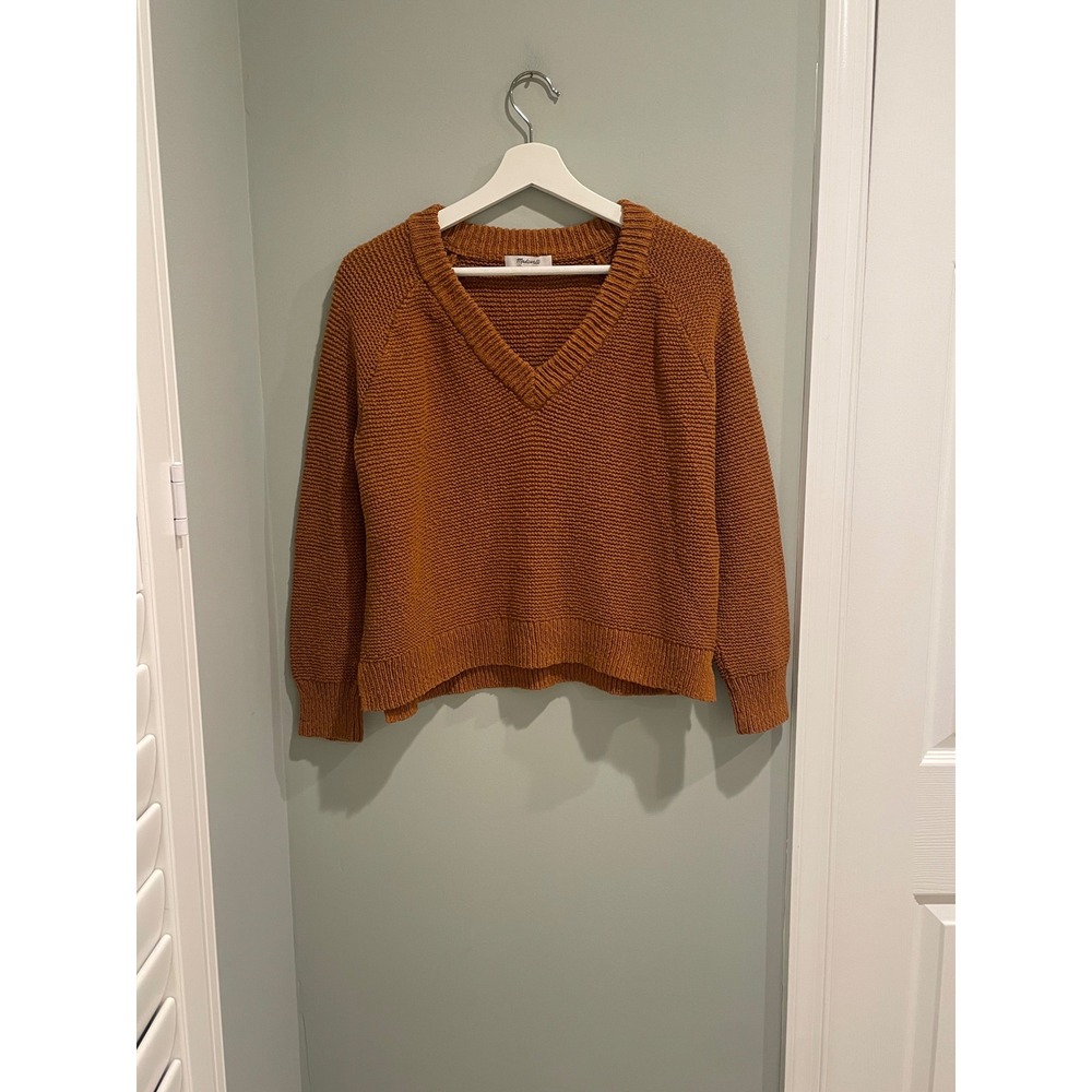 Madewell Cotton V Neck Ribbed Knit Sweater‎ Terracotta Size M